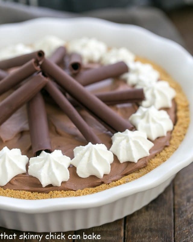 <p>That Skinny Chick Can Bake</p><p>This no-bake dessert is unforgettable.</p><p><strong>Get the recipe: <a href="http://www.thatskinnychickcanbake.com/chocolate-cream-pie-graham-cracker-crust/" rel="nofollow noopener" target="_blank" data-ylk="slk:Chocolate Cream Pie;elm:context_link;itc:0;sec:content-canvas" class="link ">Chocolate Cream Pie</a></strong></p>