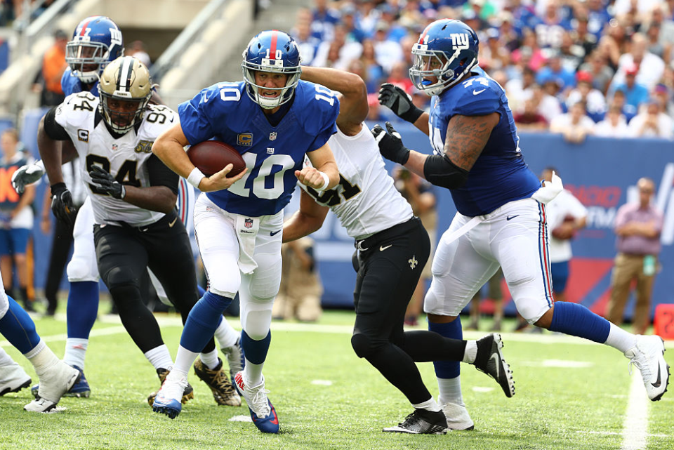 Eli Manning couldn't get untracked against the Saints (Getty)