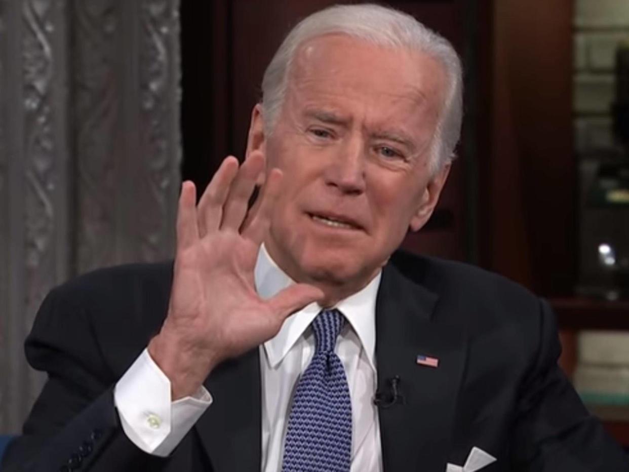 Joe Biden accused Mr Trump's administration of letting down working class voters: Screengrab/The Late Show with Stephen Colbert