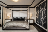 <p>When in doubt, pair black and white with a sliver of silver. As shown in this bedroom by <a href="https://www.chairish.com/shop/donna-mondi-interior-design" rel="nofollow noopener" target="_blank" data-ylk="slk:Donna Mondi Interior Design;elm:context_link;itc:0;sec:content-canvas" class="link ">Donna Mondi Interior Design</a>, the effect is nothing short of enchanting.</p>