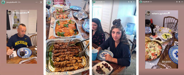 A split image of dinner at Joe's Bahamas home.