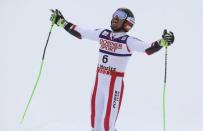 Alpine Skiing - FIS Alpine Skiing World Championships - Men's Giant Slalom - St. Moritz, Switzerland - 17/2/17 - Austria's gold medalist Marcel Hirscher reacts at the finish line. REUTERS/Stefano Rellandini