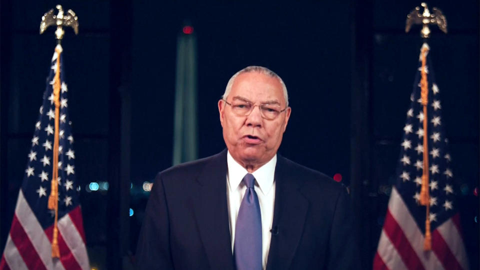 Colin Powell speaks during the virtual Democratic National Convention on August 18, 2020. (via Reuters TV)