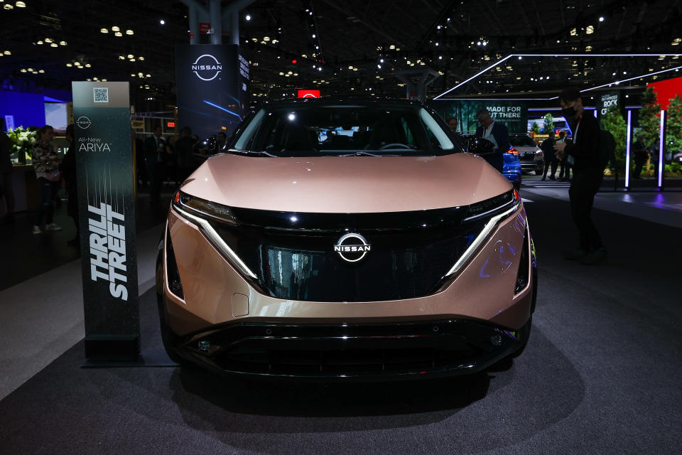 NEW YORK, NY - APRIL 13: Nissan Ariya electric car is seen during the press preview for the International Auto Show at the Jacob Javits Convention Center in New York City, United States on April 13, 2022. The NYIAS returns after two years due to the COVID-19 pandemic. (Photo by Tayfun Coskun/Anadolu Agency via Getty Images)