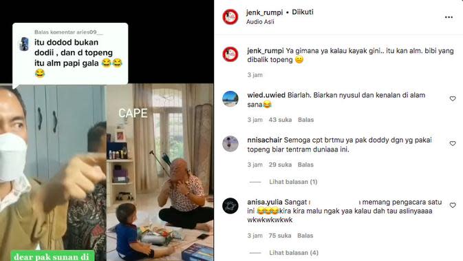 Warganet Doakan Sunan Kalijaga dan Doddy Sudrajat Cepat Bertemu Sosok Pria Bertopeng yang Takuti Gala. (instagram.com/jenk_rumpi)
