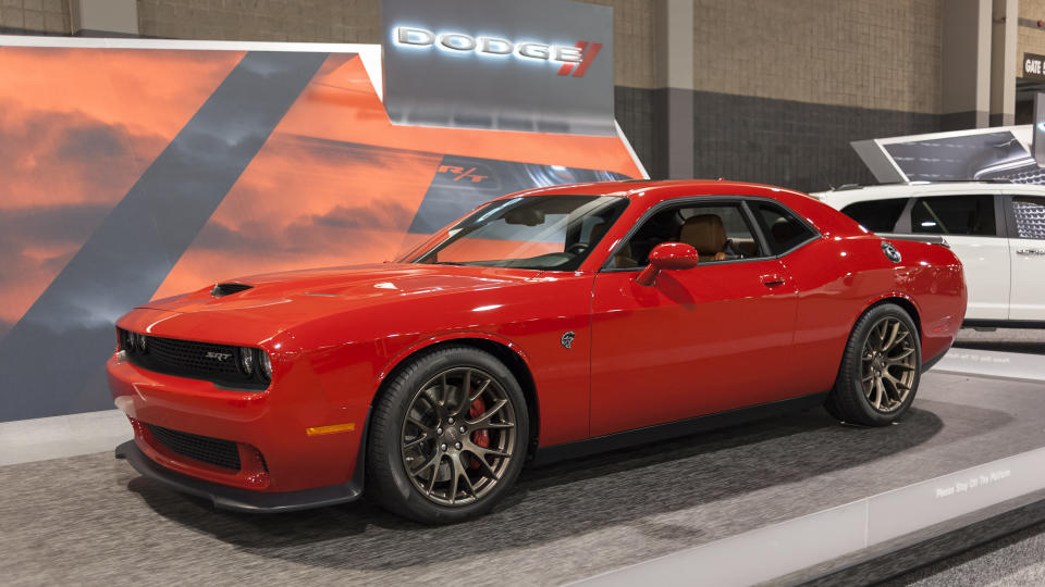 CHARLOTTE, NC, USA - November 11, 2015: Dodge Challenger SRT Hell Cat on display during the 2015 Charlotte International Auto Show at the Charlotte Convention Center in downtown Charlotte.