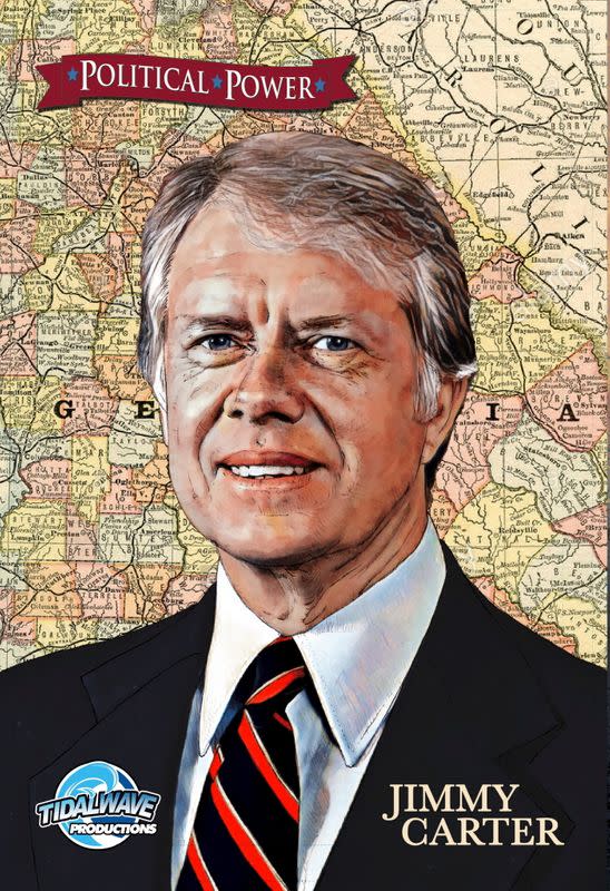 A handout photo shows a cover design of the comic book "Political Power: Jimmy Carter\