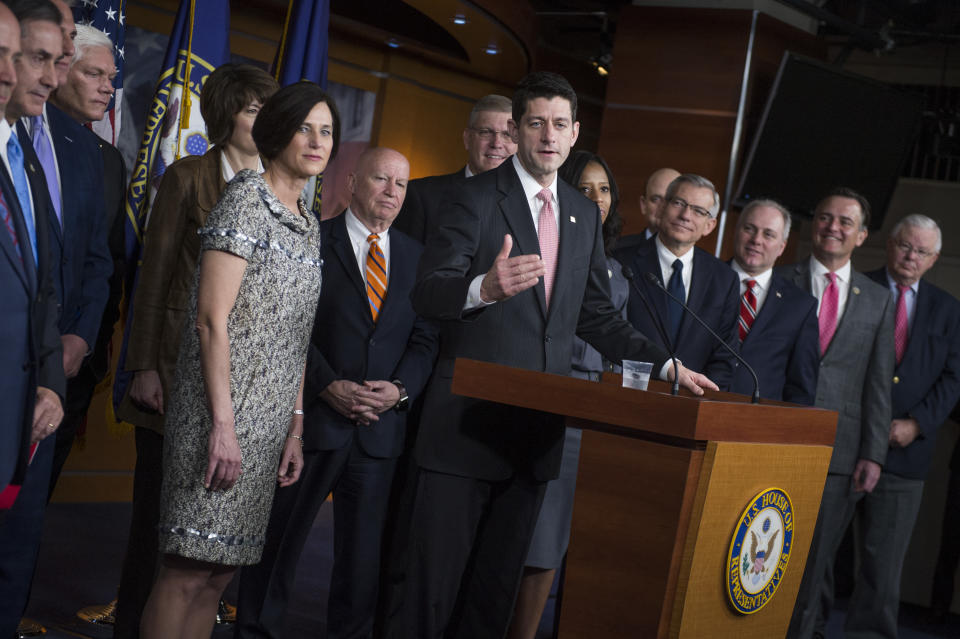 Rep. Mimi Walters at a press conference with House Speaker Paul Ryan. (Photo: Tom Williams/CQ Roll Call)