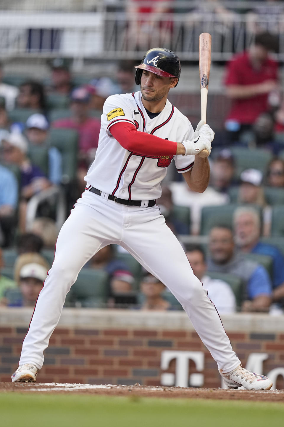 Atlanta Braves' Matt Olson hits in the second inning of a baseball game against the Philadelphia Phillies, Sunday, May 28, 2023, in Atlanta. (AP Photo/Brynn Anderson)