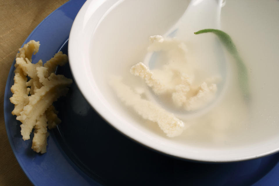 Chhurpi soup (traditional cottage cheese) from Sikkim which gives a texture of a white soft mass with mild sour taste.