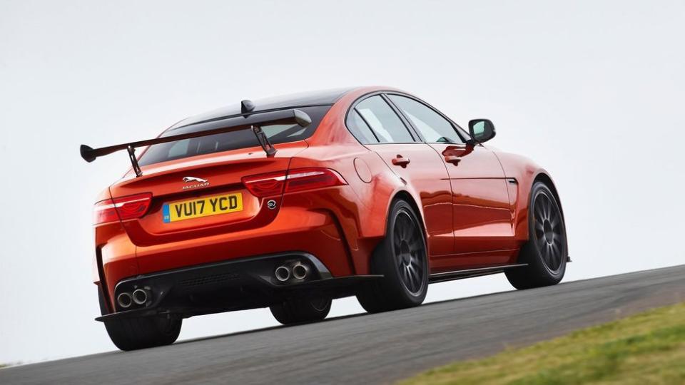 <p>This wing lets you know this is not your typical Jaguar sedan. The XE SV Project 8 is a 600-horsepower supercharged monster with fender flares and aero that looks like it came straight off a Nineties DTM car.</p>