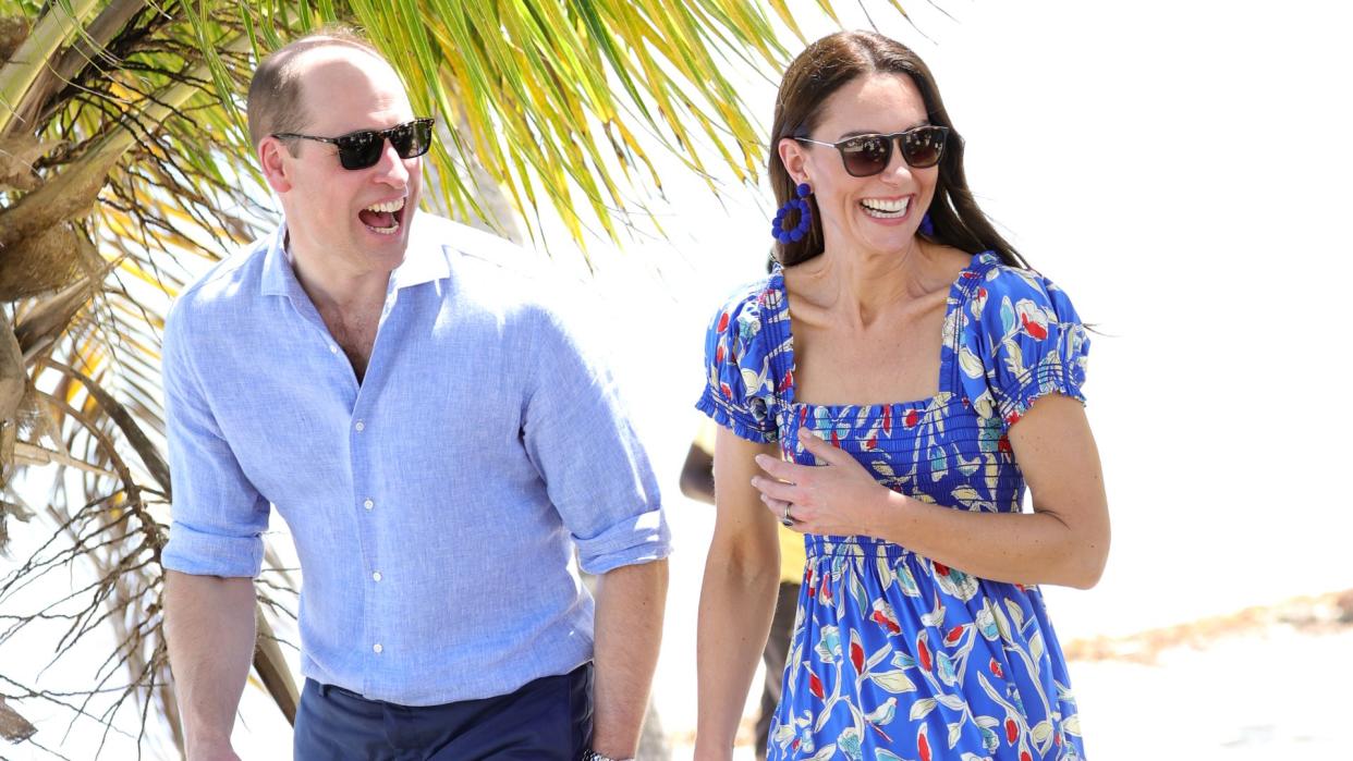 Catherine, Duchess of Cambridge and Prince William, Duke of Cambridge on the Beach after a Garifuna Festival on the second day of a Platinum Jubilee Royal Tour of the Caribbean on March 20, 2022 in Hopkins, Belize. The Duke and Duchess of Cambridge are visiting Belize, Jamaica and The Bahamas on their week long tour