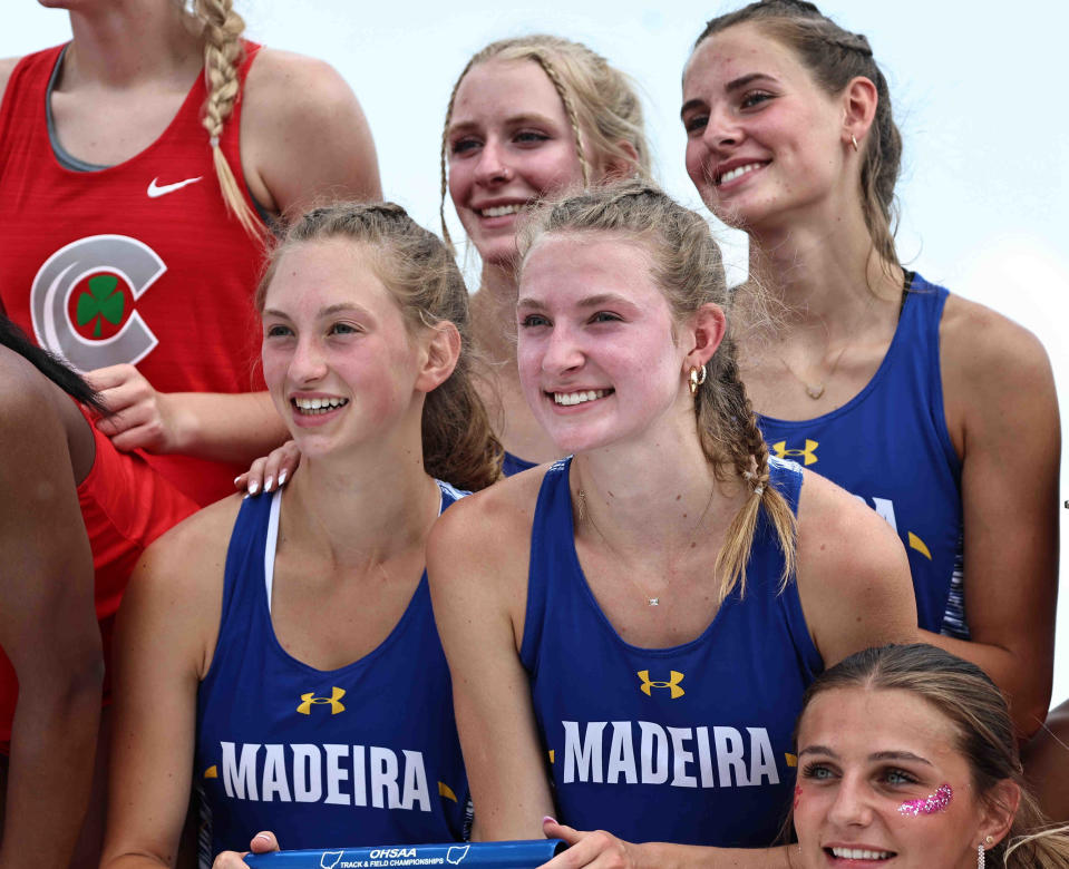Madeira's Vivian Momper, top right, anchored the third-place 4x200 meter relay team at the 2023 Division II track and field state championships.