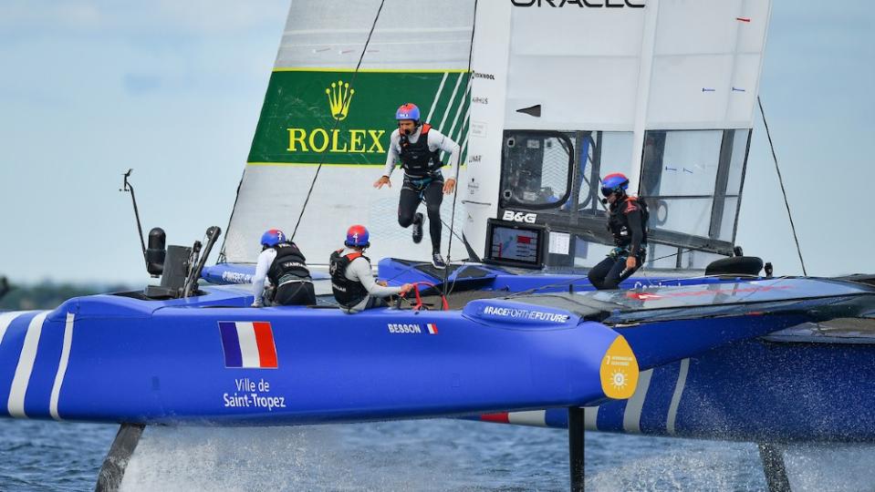 Sailors often have to scramble across the boat on the racecourse. - Credit: Courtesy SailGP