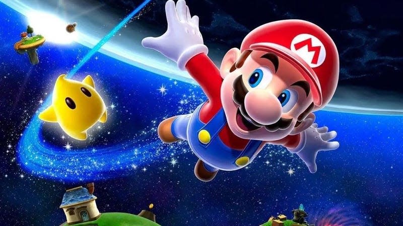 Mario flies through the galaxy. 