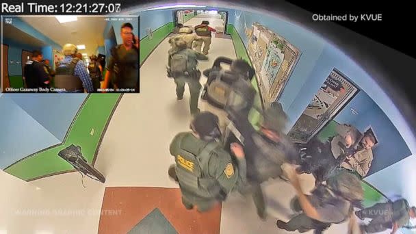 PHOTO: Surveillance video released, July 12, 2022, of the May 24, 2022 mass shooting at Robb Elementary School in Uvalde, Texas. (Obtained by KVUE)