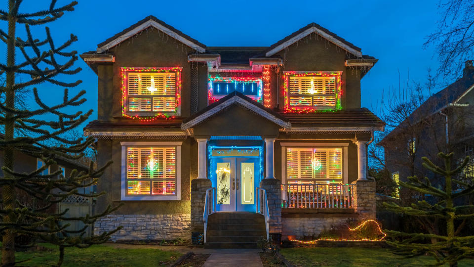 Christmas lights on house