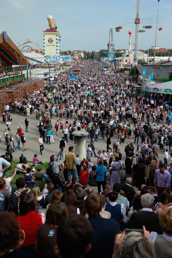 A general view of the Oktoberfest beer festival from the Bavaria hill.