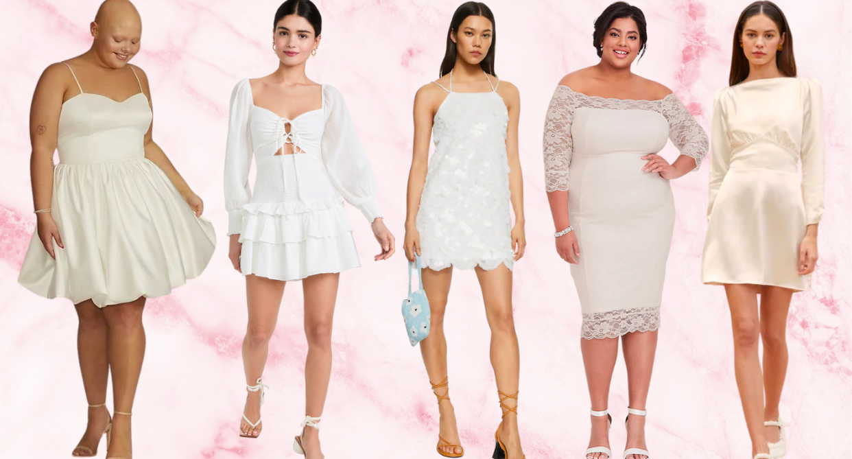 These short white dresses are perfect for any wedding occasion.