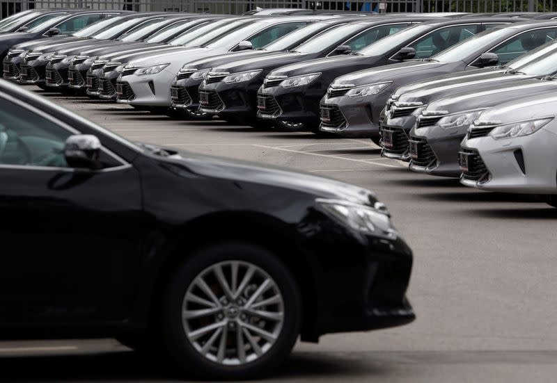 FILE PHOTO: Toyota cars are seen on sale in Moscow