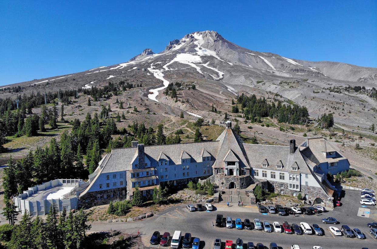 Aerial view of Timberline Lodge, Mount Hood, Oregon in the summer