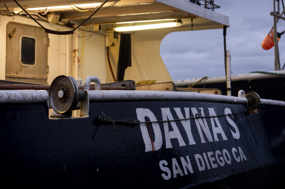 The Dayna S, a McAdam's Fish boat where seafarer Reyner Dagalea lived for months while waiting for backpay, is moored in Westport, Wash., on Wednesday, Jan. 31, 2024. (AP Photo/Lindsey Wasson)