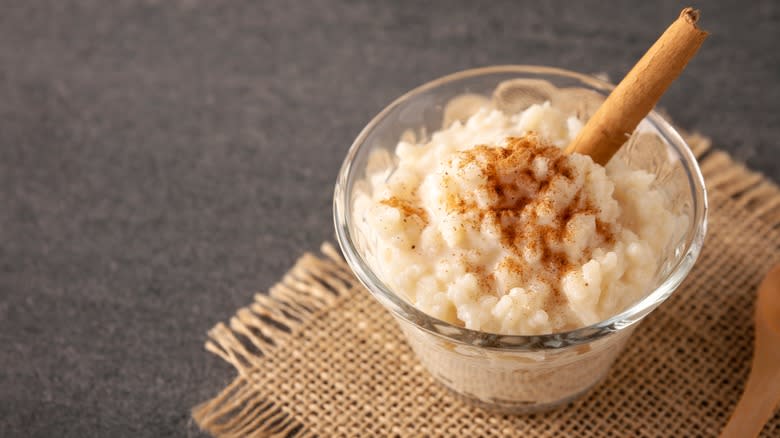 rice pudding served in glass jar