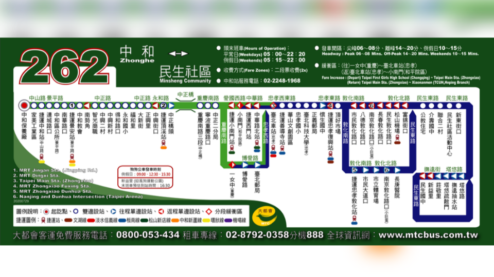 262公車路線圖。（圖／翻攝自大都會汽車客運官網）