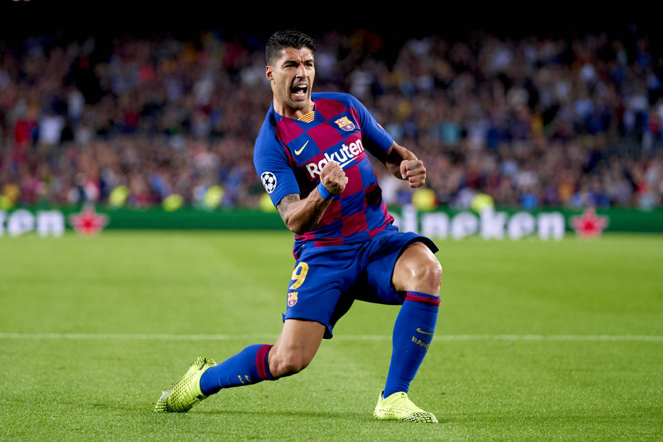 Luis Suarez scored an incredible volley and the game-winner to lift Barcelona past Inter Milan in the Champions League. (Getty)