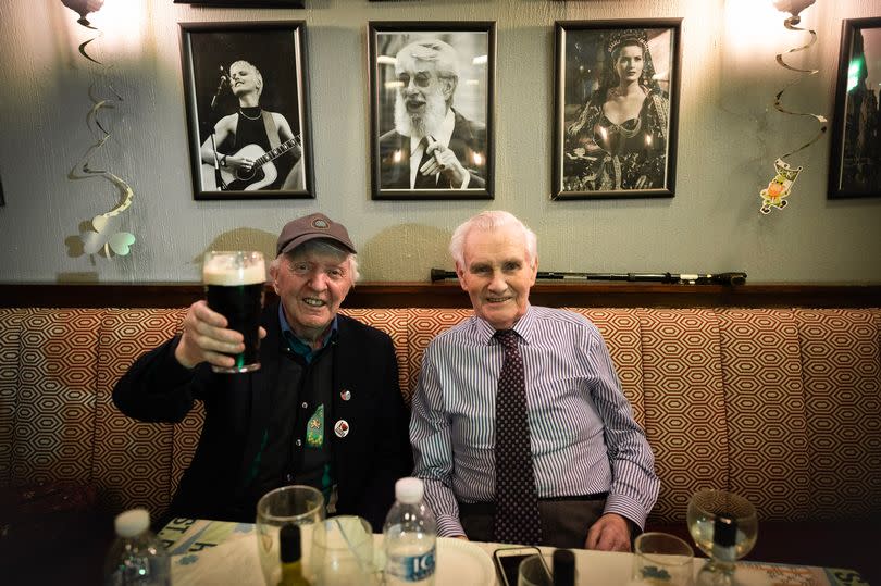 Phil and his friend, Patrick, enjoy St Patrick's Day lunch at Liverpool Irish Centre