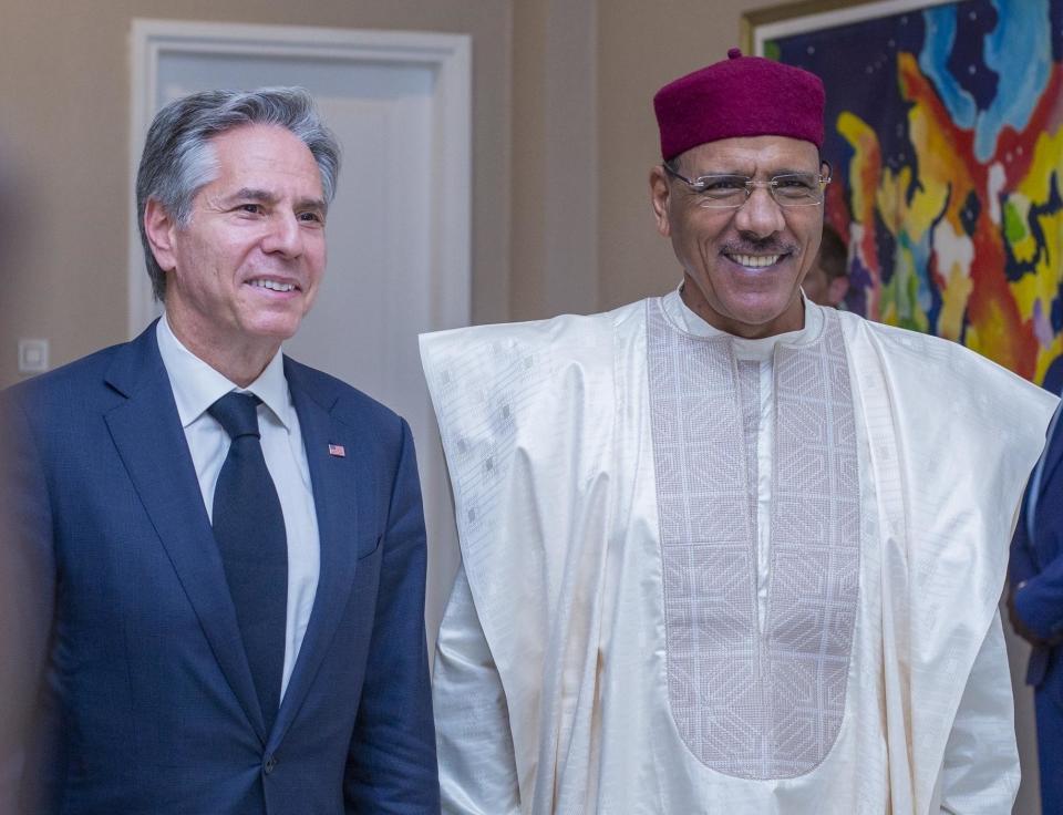 U.S. Secretary of State Antony Blinken meets with Niger President Mohamed Bazoum in Niamey, Niger, March 16, 2023. / Credit: Presidency of Niger/Handout/Getty