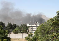 <p>Smoke rises from the site of a blast in Kabul, Afghanistan May 31, 2017. (Hamid Sayedi/Reuters) </p>