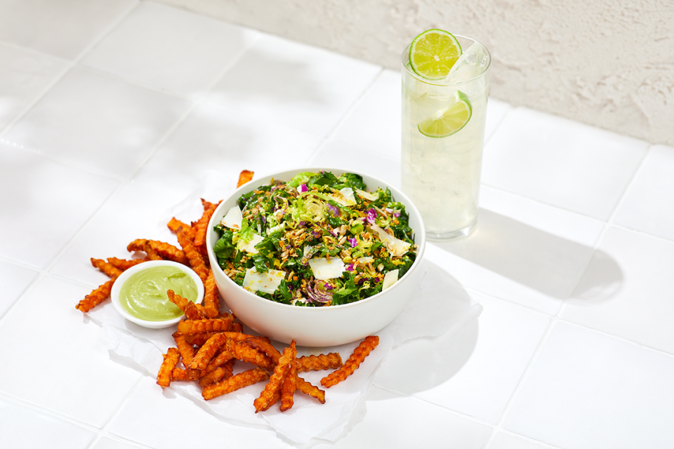 The Sun-Kissed Kale salad with kale, shaved bussels sprouts, radish, parmesan, lemon zest and citrus dressing was one of four salads on Summerbird’s menu in South End.