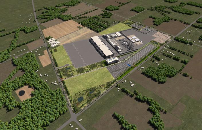 An aerial rendering of what Intel&#39;s $20 billion microchip plant could look like that is planned for Jersey Township in Licking County.