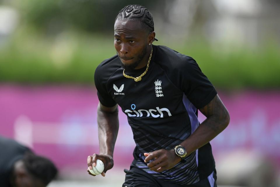 Speed demon: Jofra Archer practicing in the nets before England’s huge showdown with Australia (Getty Images)