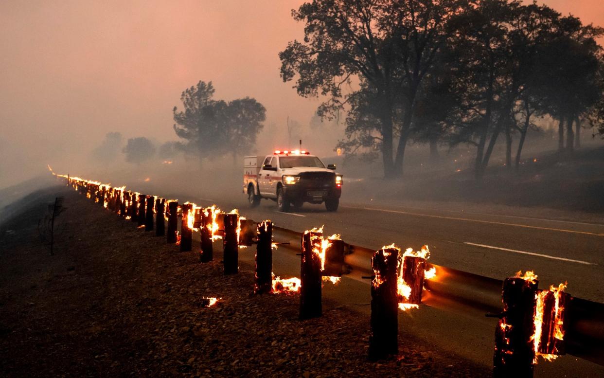 The fire spreads near Paynes Creek in Tehama County, California