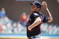 May 16, 2018; Detroit, MI, USA; Cleveland Indians starting pitcher Trevor Bauer (47) pitches in the first inning against the Detroit Tigers at Comerica Park. Mandatory Credit: Rick Osentoski-USA TODAY Sports