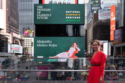 Alejandra Alonso Rojas joins in Times Square for the campaign reveal.