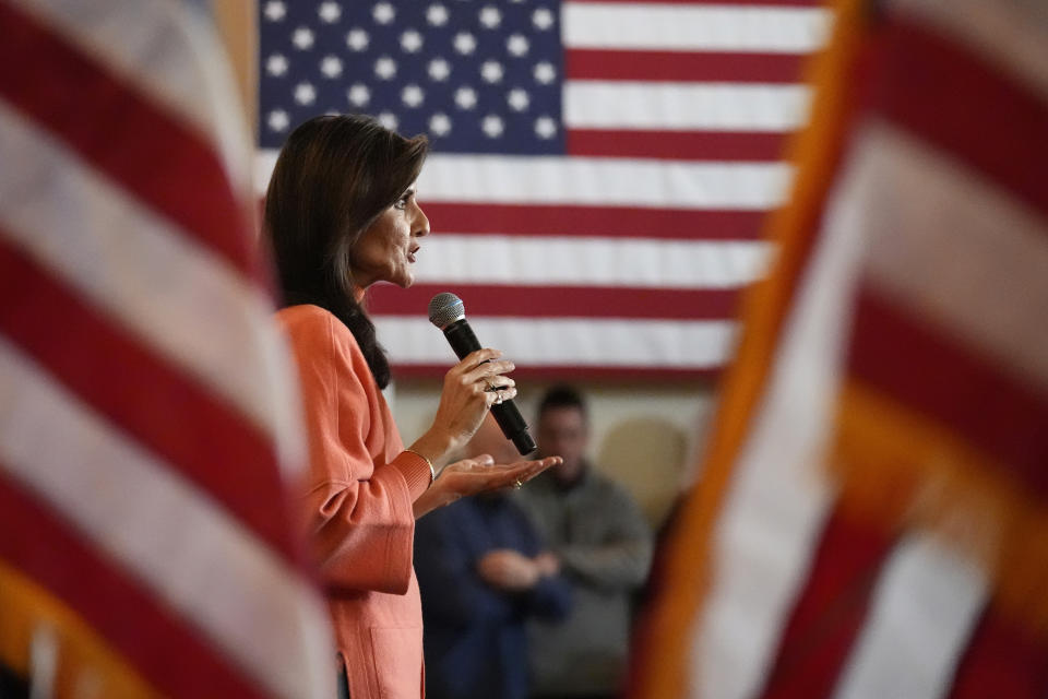 Republican presidential candidate former UN Ambassador Nikki Haley speaks at a campaign stop, Tuesday, Jan. 16, 2024, in Bretton Woods, N.H. (AP Photo/Charles Krupa)