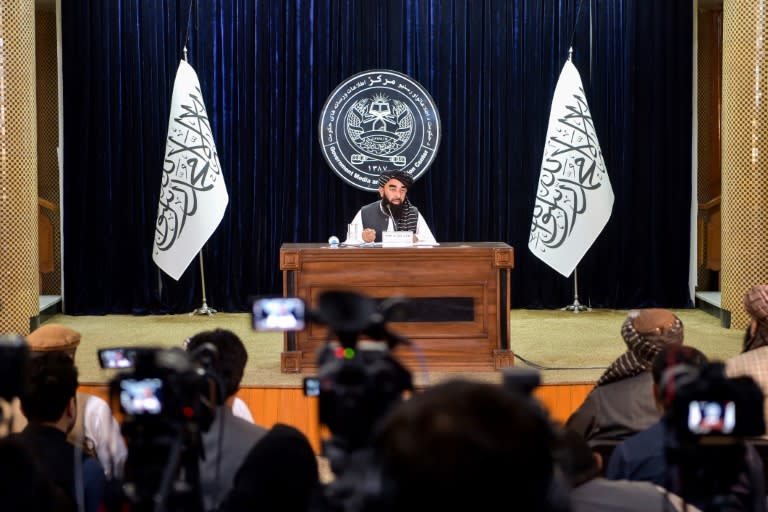 A Taliban spokesman addresses a press conference in Kabul on June 29, 2024