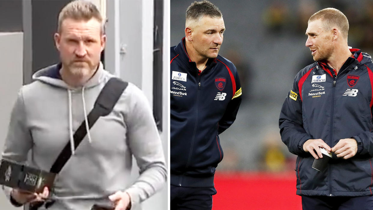 Nathan Buckley, pictured here alongside Adam Yze and Simon Goodwin.