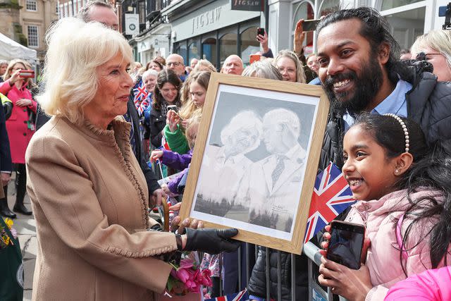 <p>Chris Jackson/Pool/Getty</p> Queen Camilla visits the Farmers' Market on March 27, 2024 in Shrewsbury, England.