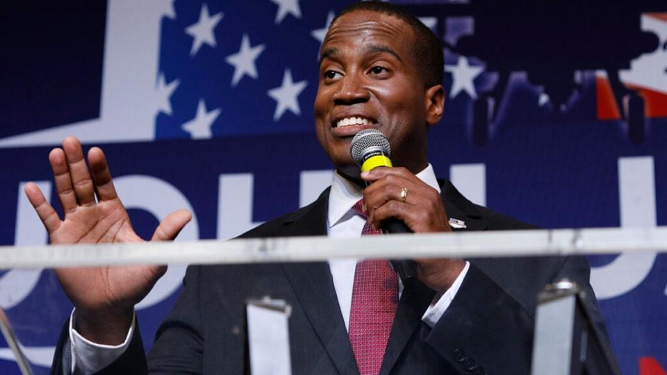 John James, Michigan GOP Senate candidate, speaks at an election night event after winning his primary election at his business James Group International August 7th, 2018 in Detroit, Michigan. (Photo by Bill Pugliano/Getty Images)