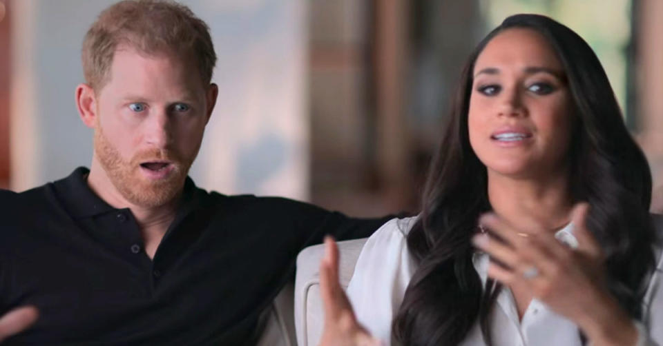 Meghan Markle and Prince Harry being interviewed for their Netflix documentary