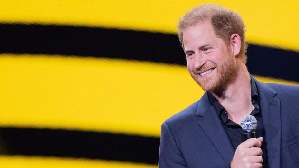 PHOTO: Prince Harry, Duke of Sussex, speaks during the closing ceremony of the 6th Invictus Games at the Merkur Spiel Arena, Sept. 16, 2023 in Dusseldorf Germany.  (DPA/Getty Images, FILE)