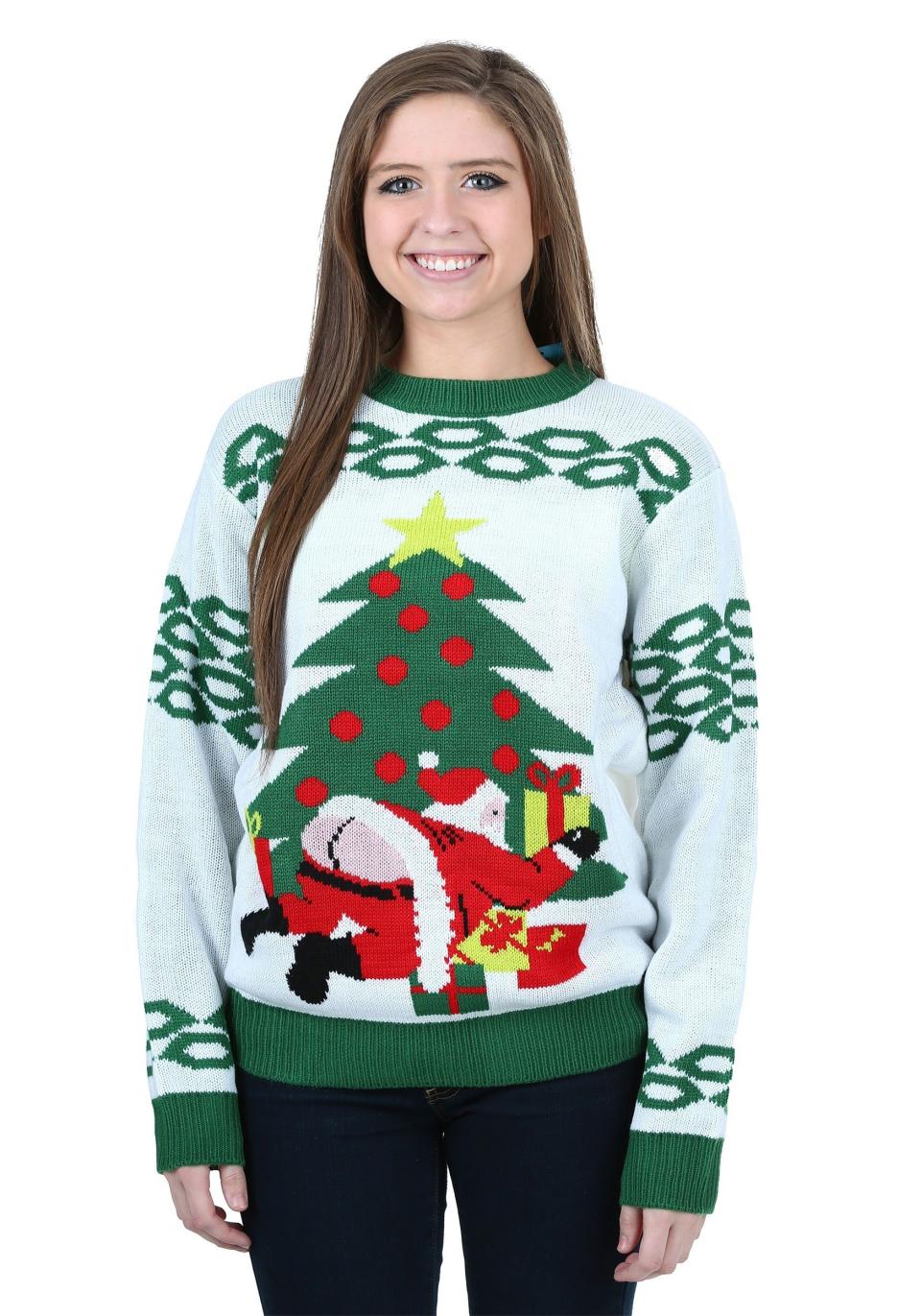 Santa is known for his snowy beard, twinkly eyes and -- I was going to say rosy cheeks. However, after looking at this <a href="https://www.fun.com/butt-crack-santa-ugly-christmas-sweater.html" target="_blank">sweater,</a> those cheeks look more like a pasty white.<a href="https://www.fun.com/butt-crack-santa-ugly-christmas-sweater.html"><br /><br /></a>