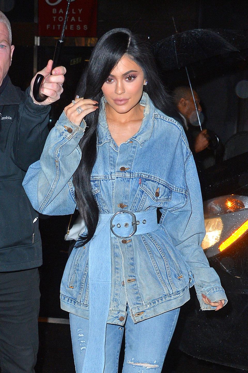 denim look belt kylie jenner nyc