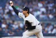 New York Yankees' Gerrit Cole pitches during the third inning of the team's baseball game against the Detroit Tigers on Friday, June 3, 2022, in New York. (AP Photo/Frank Franklin II)