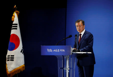 South Korean President Moon Jae-in speaks during a news conference in Seoul, South Korea, September 20, 2018. REUTERS/Kim Hong-Ji?
