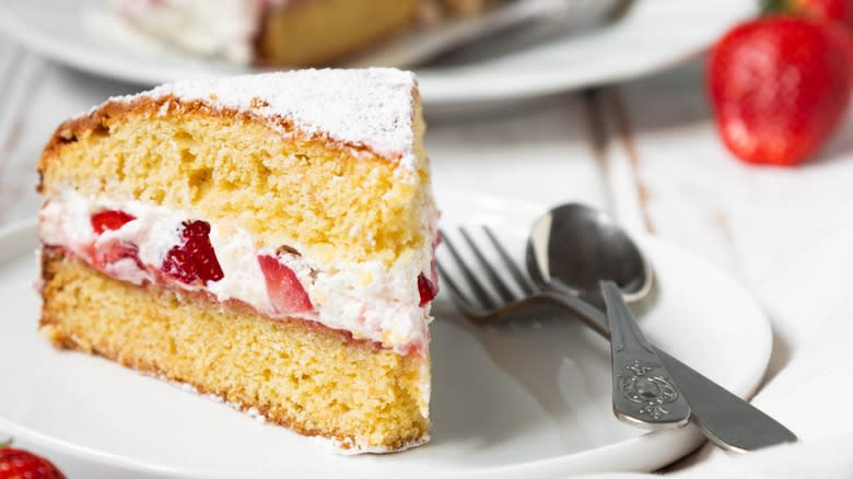 strawberry short cake with cutlery